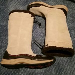Lands End Suede Boots Tall Tan Winter Fuzzy Lined